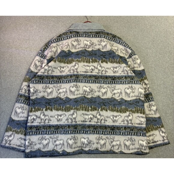 Vintage Fleece Jacket Talon Zip Moose Wolf Forest Print Outdoors Cabin XL 90s - Picture 7 of 7